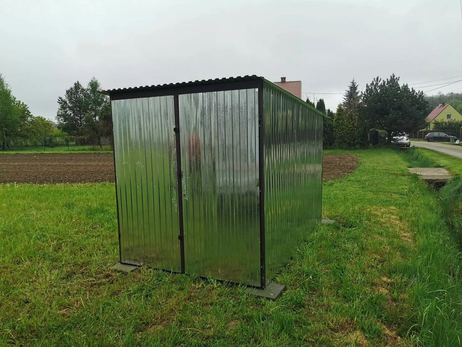 Garaż blaszany 2x3m Dach jednospadowy, Brama dwuskrzydłowa