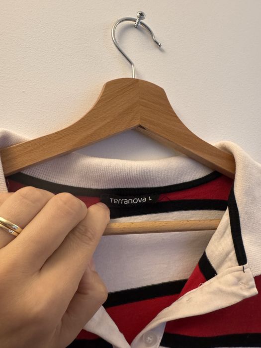 Terranova Polo Longsleeve w Paski Bawełna L 40 Czerwona Biała Crop Polo Stan Idealny