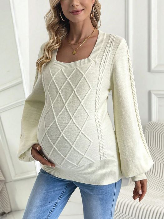 Sweterek ciążowy z kwadratowym dekoltem beżowy casual SHEIN XL 42
