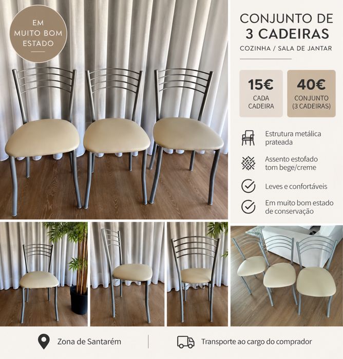 3 Cadeiras de cozinha/sala – 15€ cada ou 40€ conjunto