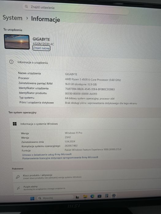 Komputer Gamingowy: Dyski 1250GB/16GB RAM/Ryzen 5 4500-3,6GHz/RTX -8GB