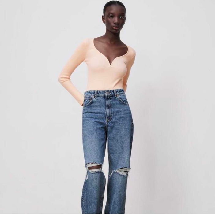 персиковый боди в рубчик  Zara s-m