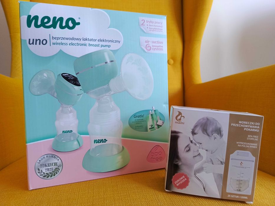 Neno UNO bezprzewodowy laktator elektroniczny, MAMI woreczki na pokarm