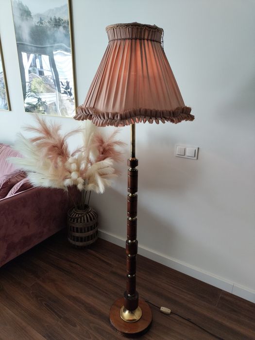 WYSOKA STARA LAMPA PODŁOGOWA  abażur różowa  vintage retro prl stojąca