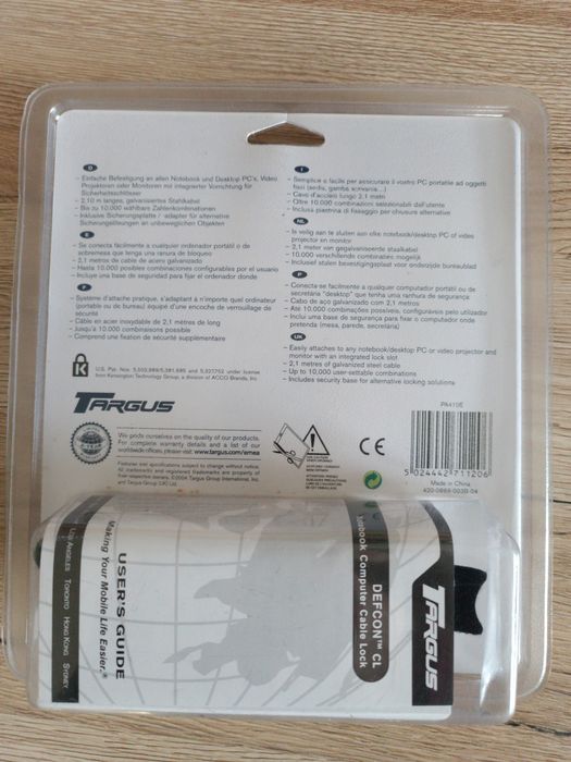 Blokada linka do laptopa Targus DEFCON CL | NOWA Szyfr