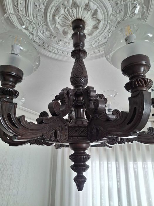 Candeeiro Teto Madeira Maciça 6 Braços