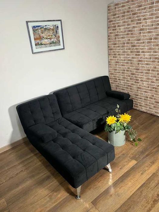 sofá-cama chaise longue em veludo preto