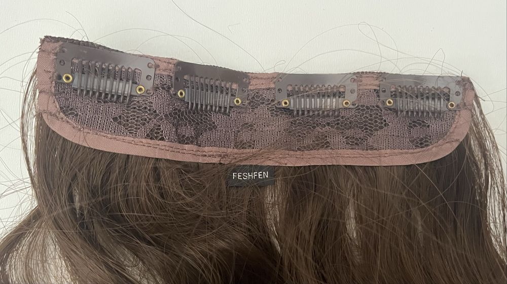 FESHFEN dopinki clip in 50cm falowane ciemny brąz