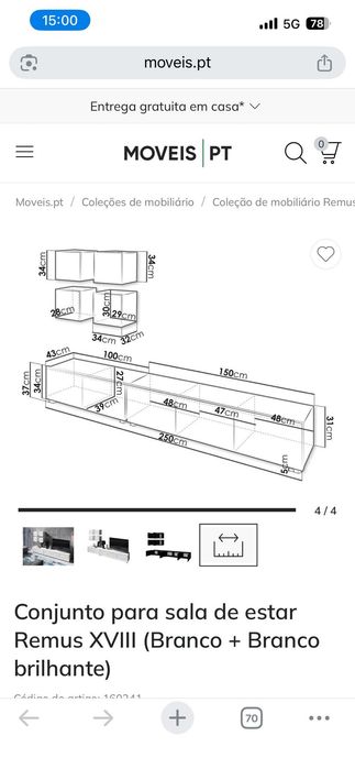 Vendo móvel para televisão em branco (modelo Remus XVIII, comprado na Móveis.pt por 379 €.