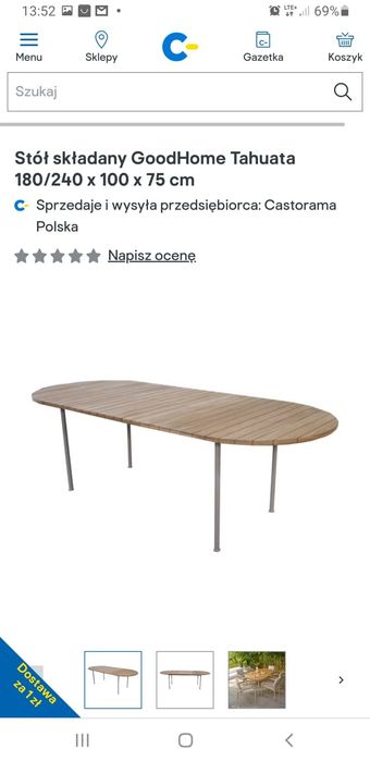 Stol skladany GoodHome Tahuata 180/240 x 100 x 75 cm
