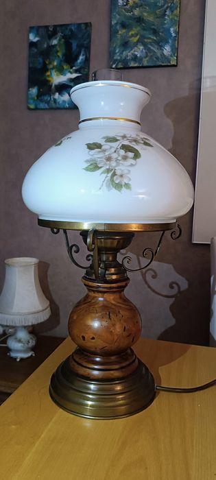 Lampka drewniana mosiądz