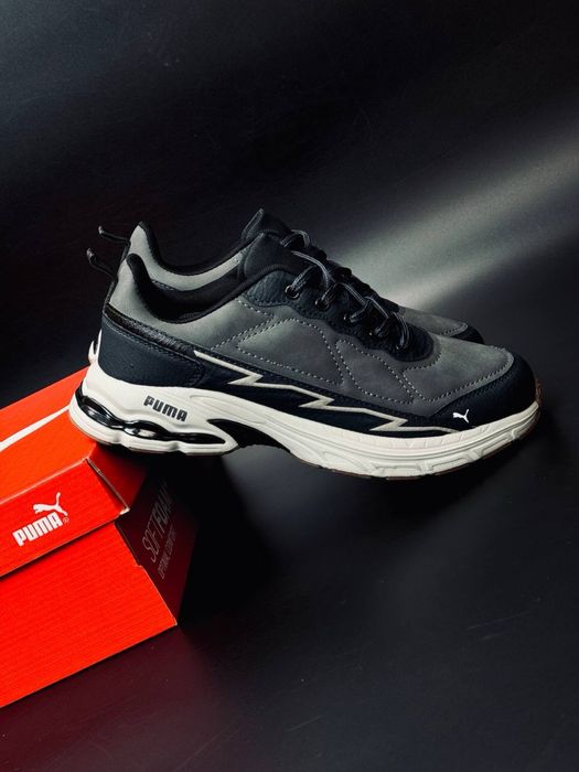 Хит на весну! Кожаные кроссовки Puma/ мужские кроссовки Пума серые