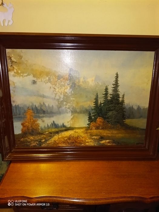 Obraz olej PRL w ramie