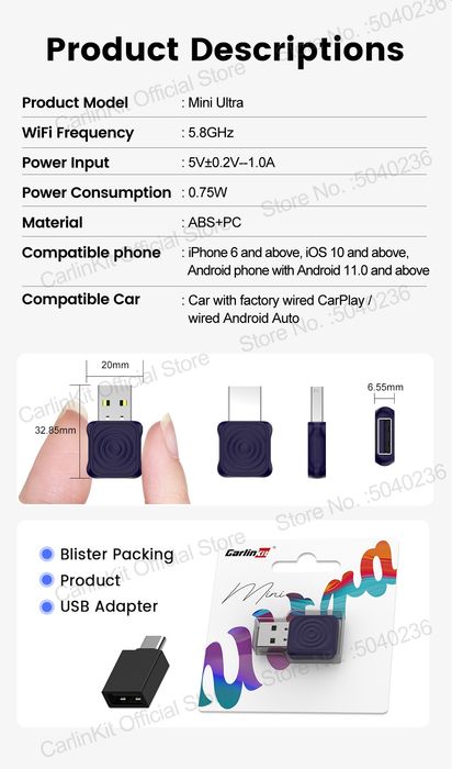 CarlinKit Mini Ultra: Wireless CarPlay & Android Auto 2-em-1 NOVO