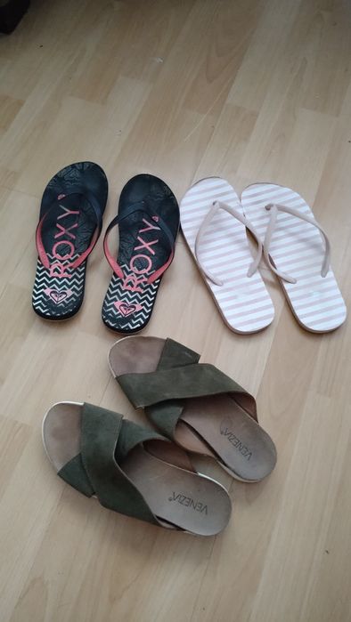 Venezia 39 klapki zamszowe khaki japonki roxy i Reserved różowe buty d