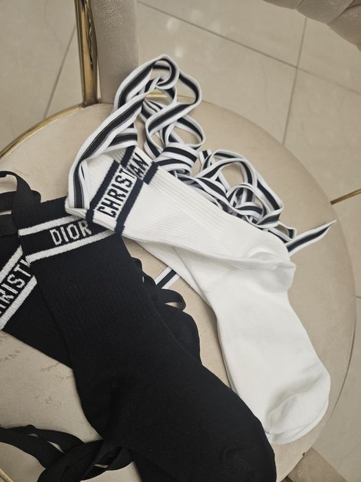 Wiązane skarpety dior białe czarne