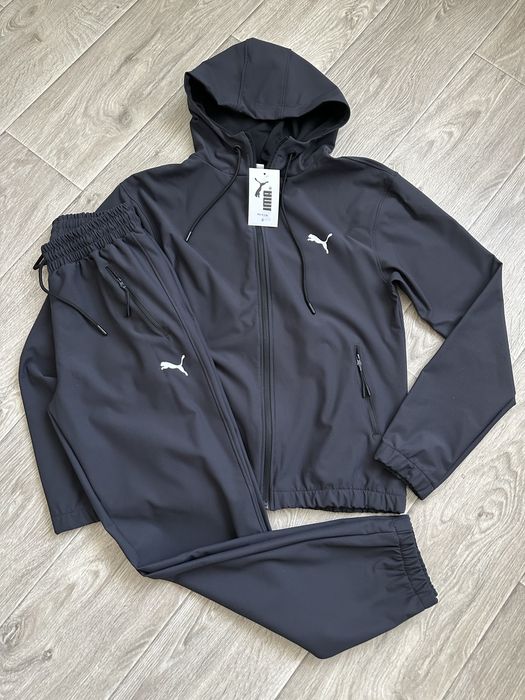 Спортивний костюм puma S чоловічий однотонний сірий плащівка весна