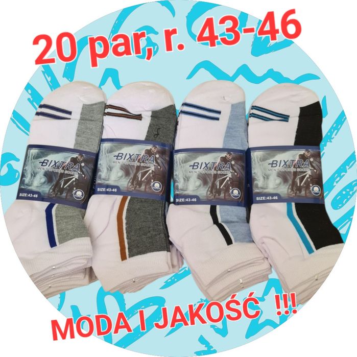 20 par skarpety męskie wysoka jakość, r. 43-46 Bixtra