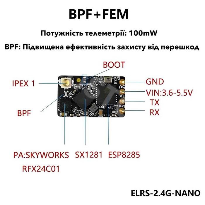 Радіоприймач, Приймач RX ExpressLRS ELRS 2.4G Nano для FPV