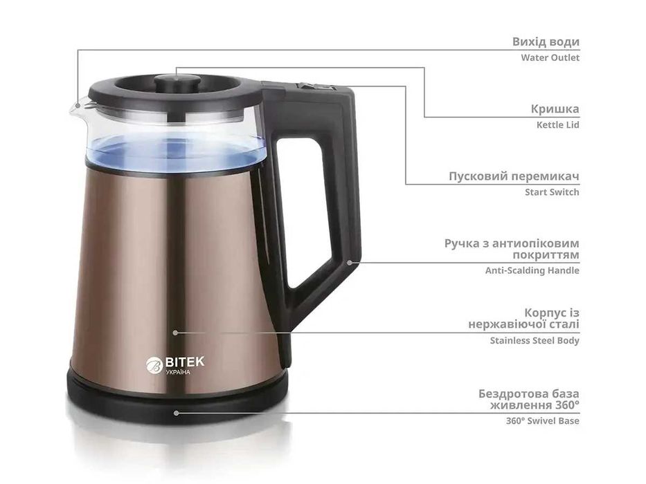 Чайник електричний 1,8л 2000Вт BITEK BT-7815