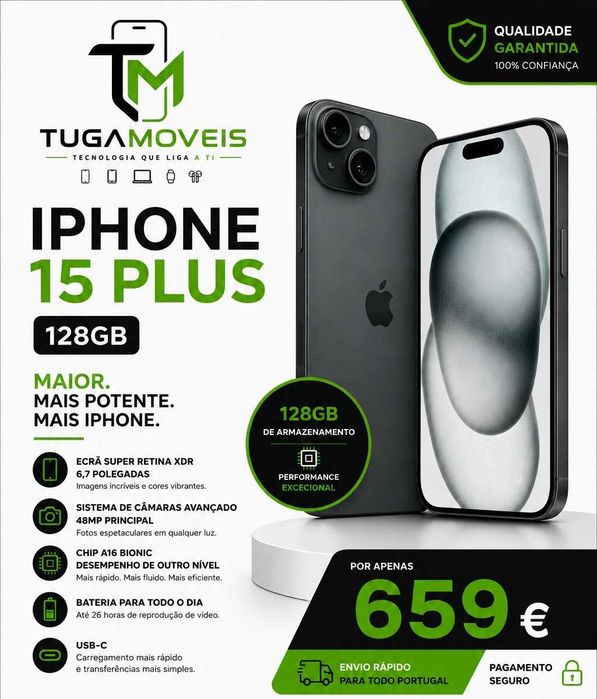 iPhone 15 Plus 128 Gigabytes selado na caixa