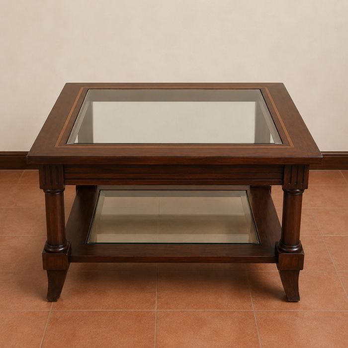 Mesa de Centro Quadrada em Madeira com Vidro