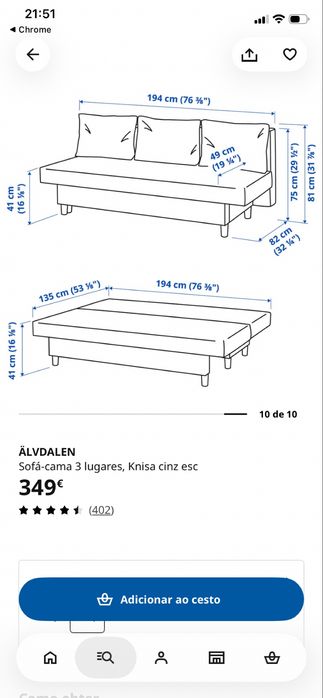 Sofa cama ikea Alvdalen