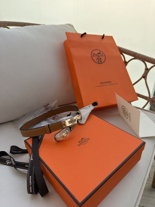 Nowy pasek damski Hermès Kelly karmelowy / brązowy Full Set