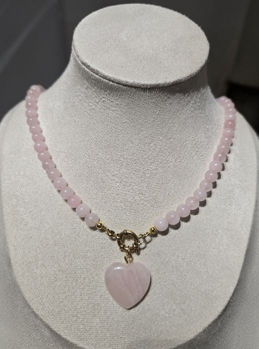 Naszyjnik kamienie naturalne kwarc różowy walentynki serce
