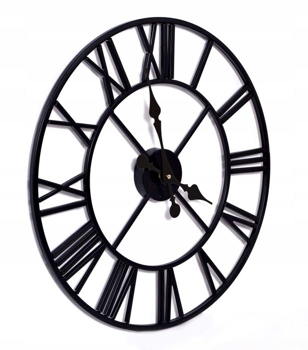 Zegar rzymski vintage retro loftowy czarny metalowy ścienny loft 50 cm