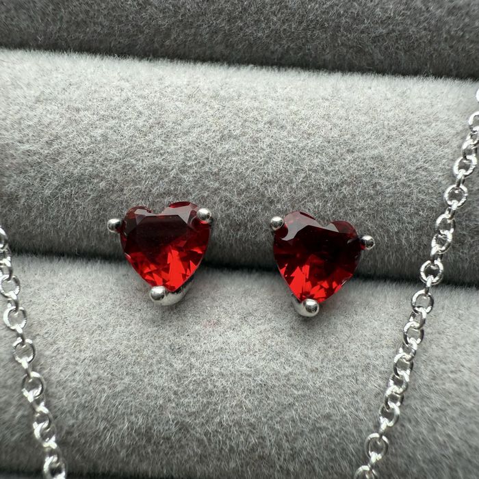 Komplet biżuterii Pandora – srebro 925 z czerwonymi cyrkoniami serca