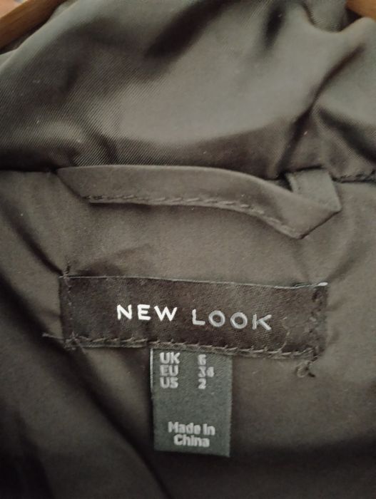 New Look płaszcz pikowany długa kurtka zimowa R 34/36 kaptur czarny