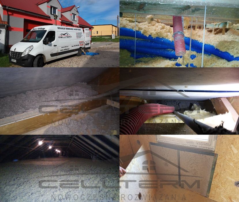 Ocieplenie poddasza, wdmuchiwanie celulozy i wełny Izolacje natryskowe