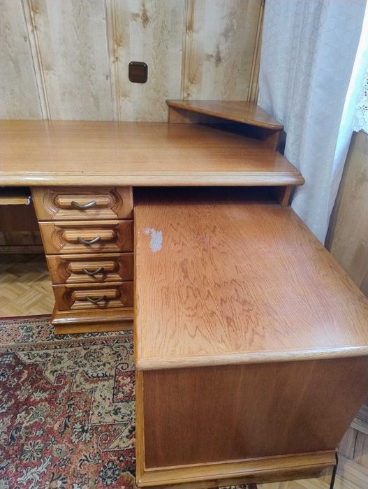 Dębowe biurko narożne Kalwaria Zebrzydowska teak lite drewno retro