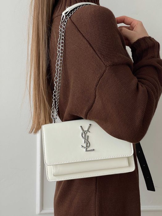 Жіноча сумка клатч Saint Laurent через плечо  Лоран серебро