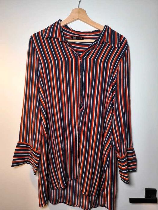 Zara TRF koszula tunika w paski XL granatowa pomarańczowa