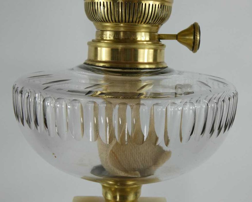 Kolumnowa LAMPA NAFTOWA alabaster brenner MATADOR kominek klosz 85 cm