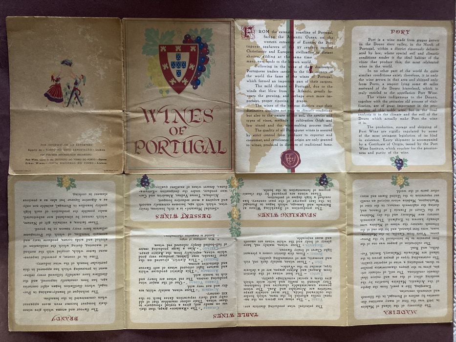 Desdobrável WINES OF PORTUGAL Junta Nacional Vinho Anos 50/60 (Inglês)