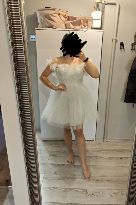 Biała sukienka shein ślubna gorset gorsetowa wesele weselna tiul krótk