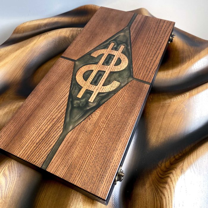 Дерев’яні Нарди зі смолою й символом долара від Виробника на ПОДАРУНОК