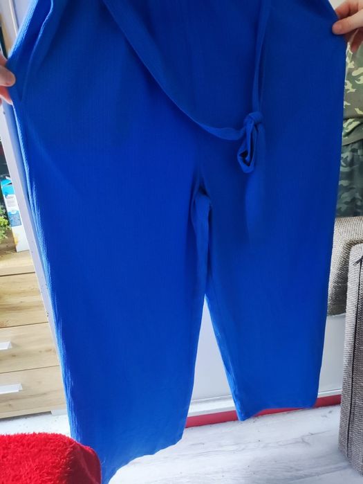 Suknia Sukienka Kombinezon Damski z Szerokimi Nogawkami Niebieski