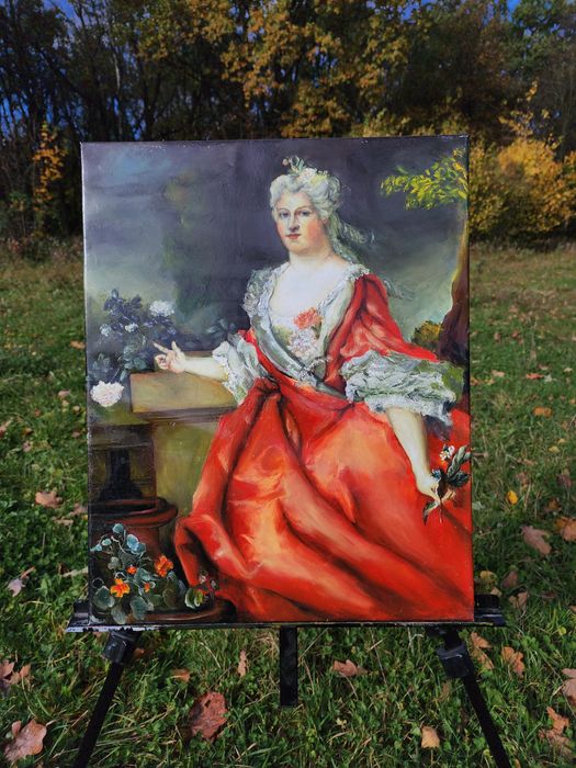 Картина маслом "Дама в карміновій сукні"