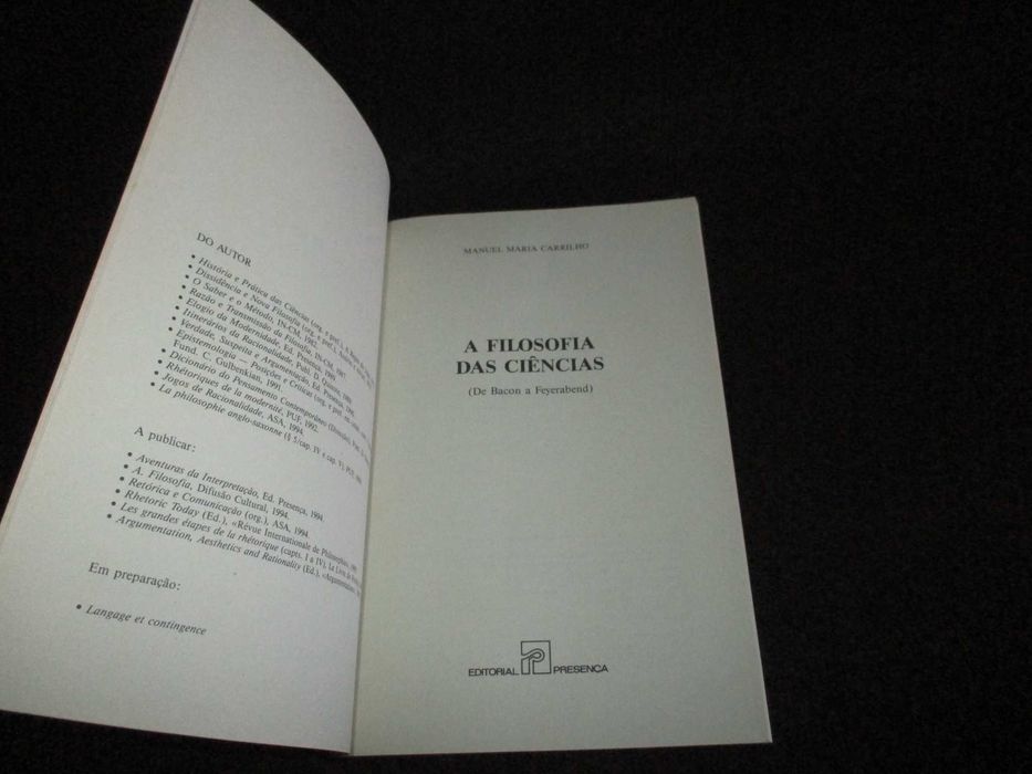 Livro A Filosofia das Ciências Manuel Maria Carrilho 1ª edição 1994