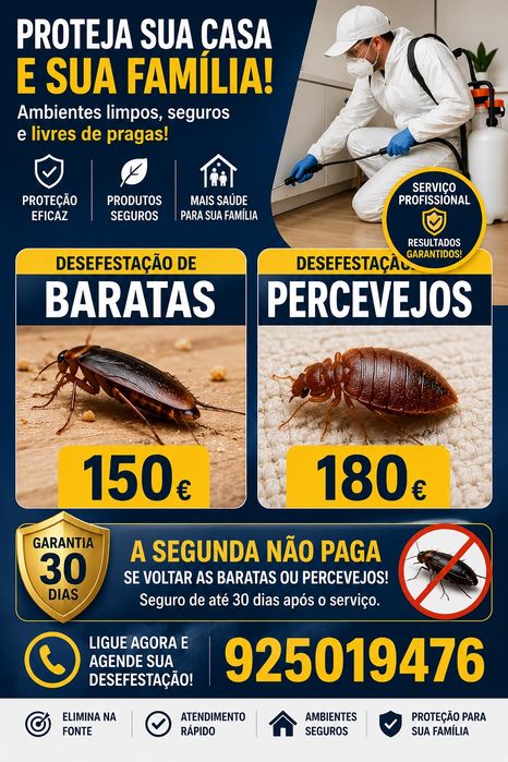Desefestação de Baratas, Ratos, Percevejos e Pulgas.