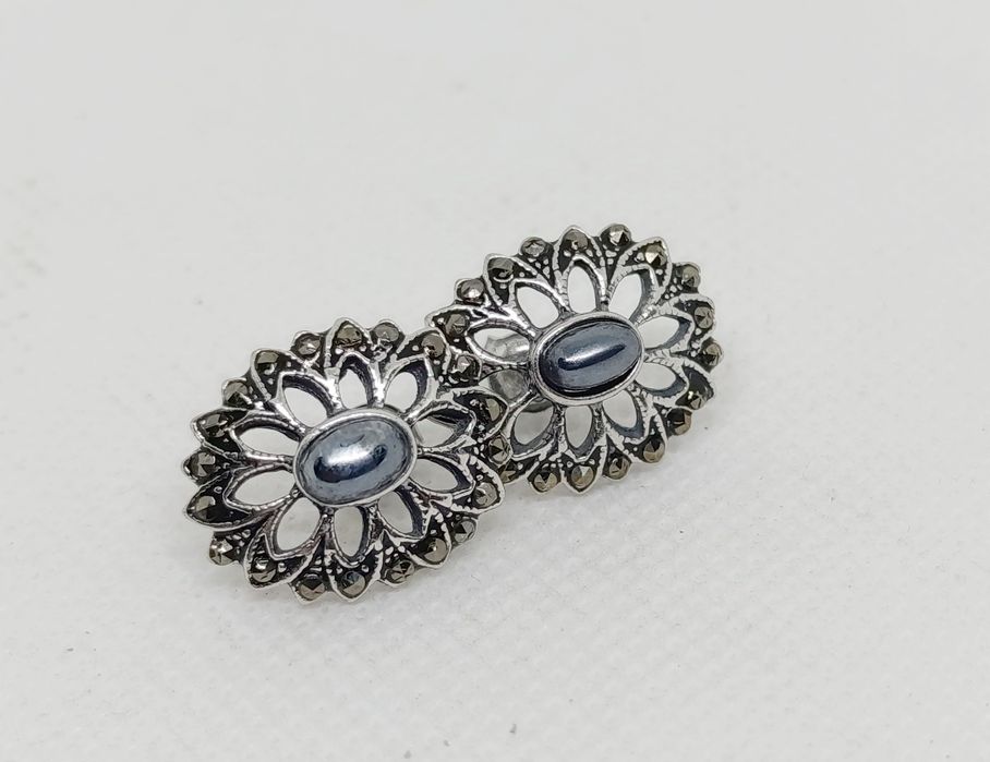 Kolczyki srebrne z hematytem i markezytami