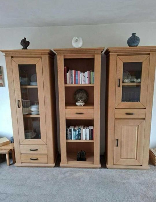 Komplet 3 sztuk witryny drewniane dębowe holenderskie proste FV DOWÓZ