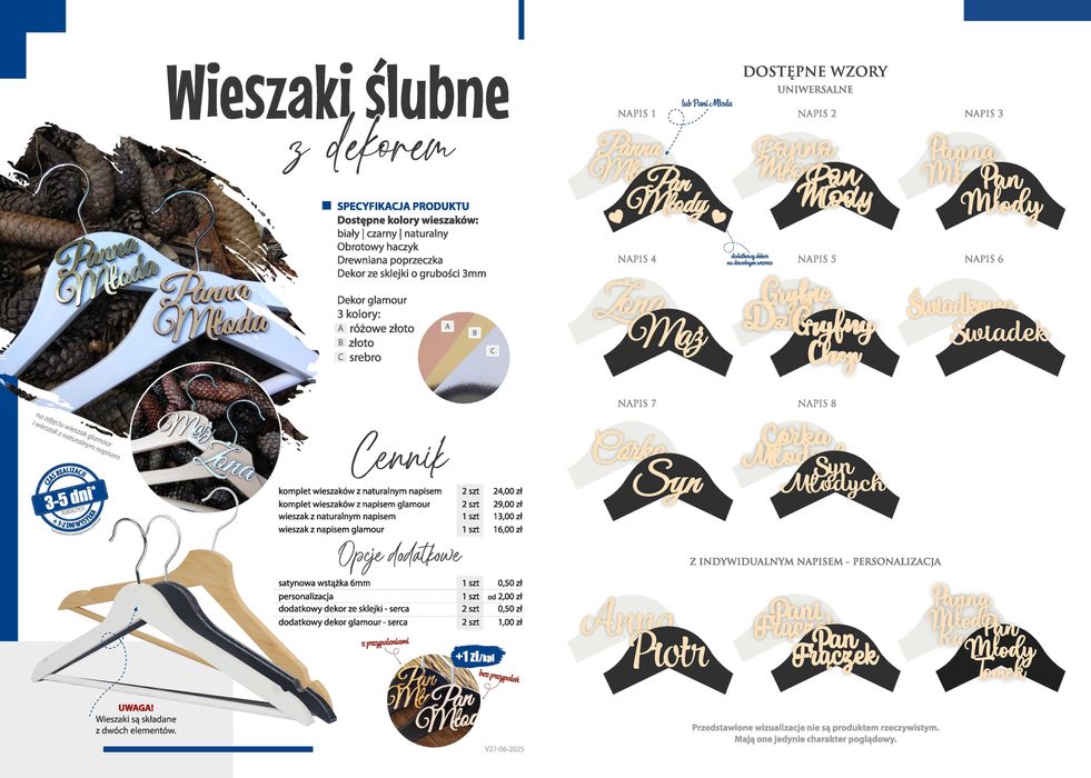 Wieszaki ślubne dla PARY MŁODEJ na ślub Panna Młoda Pan Młody