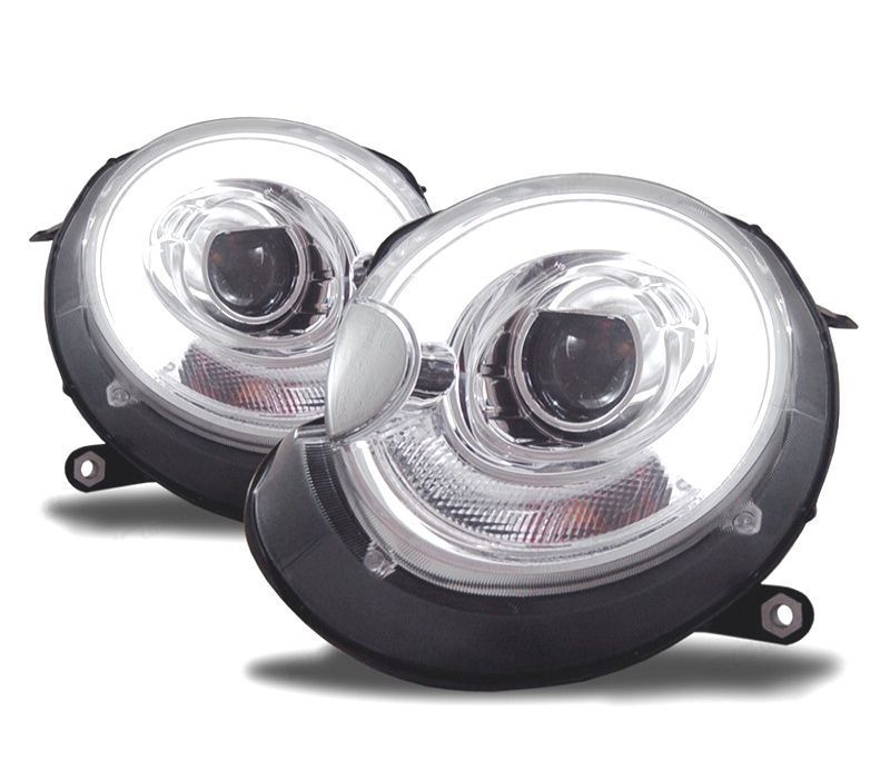FARÓIS FRONTAIS PARA MINI COOPER R56 R57 06-10 TUBE LIGHT FUNDO CROMADO