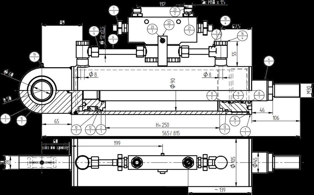 Siłownik Hydrauliczny TŁOK SMT2ST 90x45 SKOK 250 [2967]