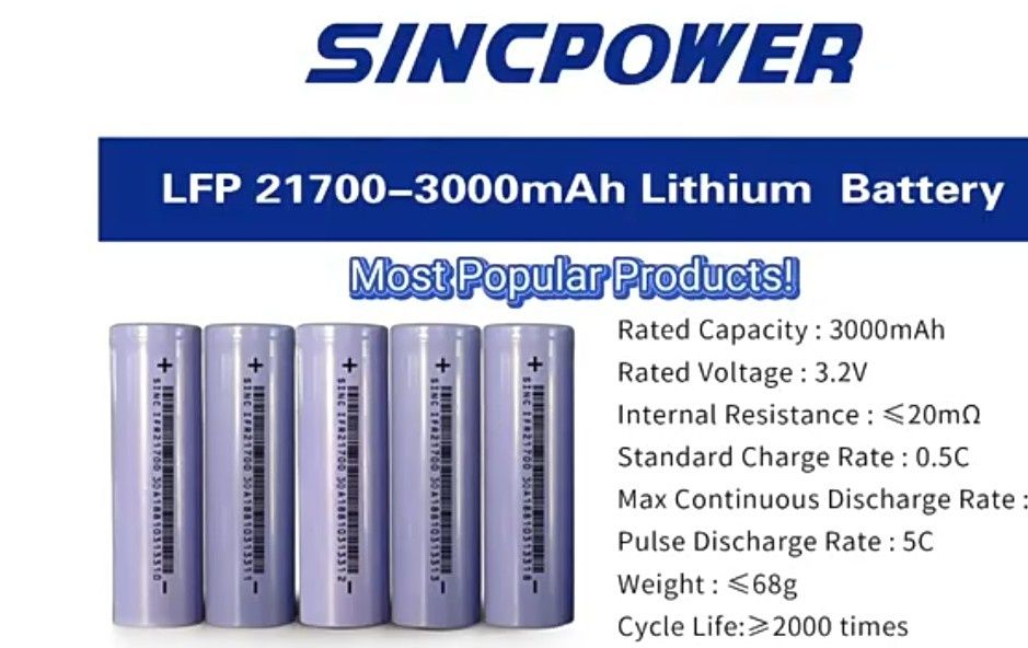 Акумулятор lifepo4 21700  3000 mAh sincpover 23 рік